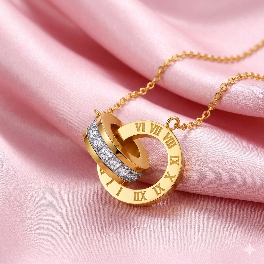 18K Gold Plated Double Ring Necklace