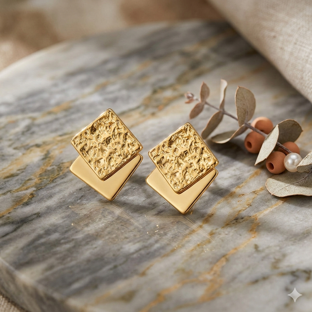 18K Gold Plated Square Earrings