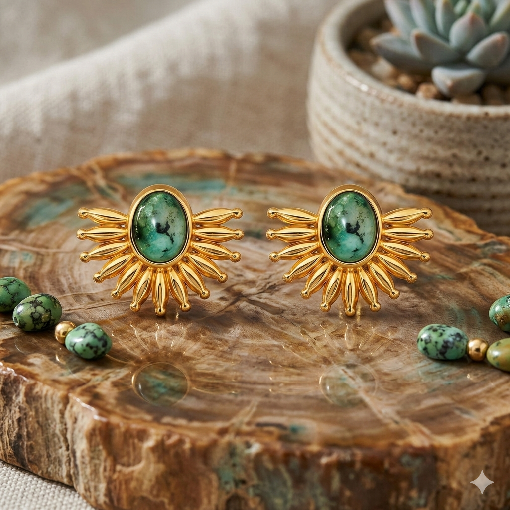 18K Gold Plated Earring with Green Stones