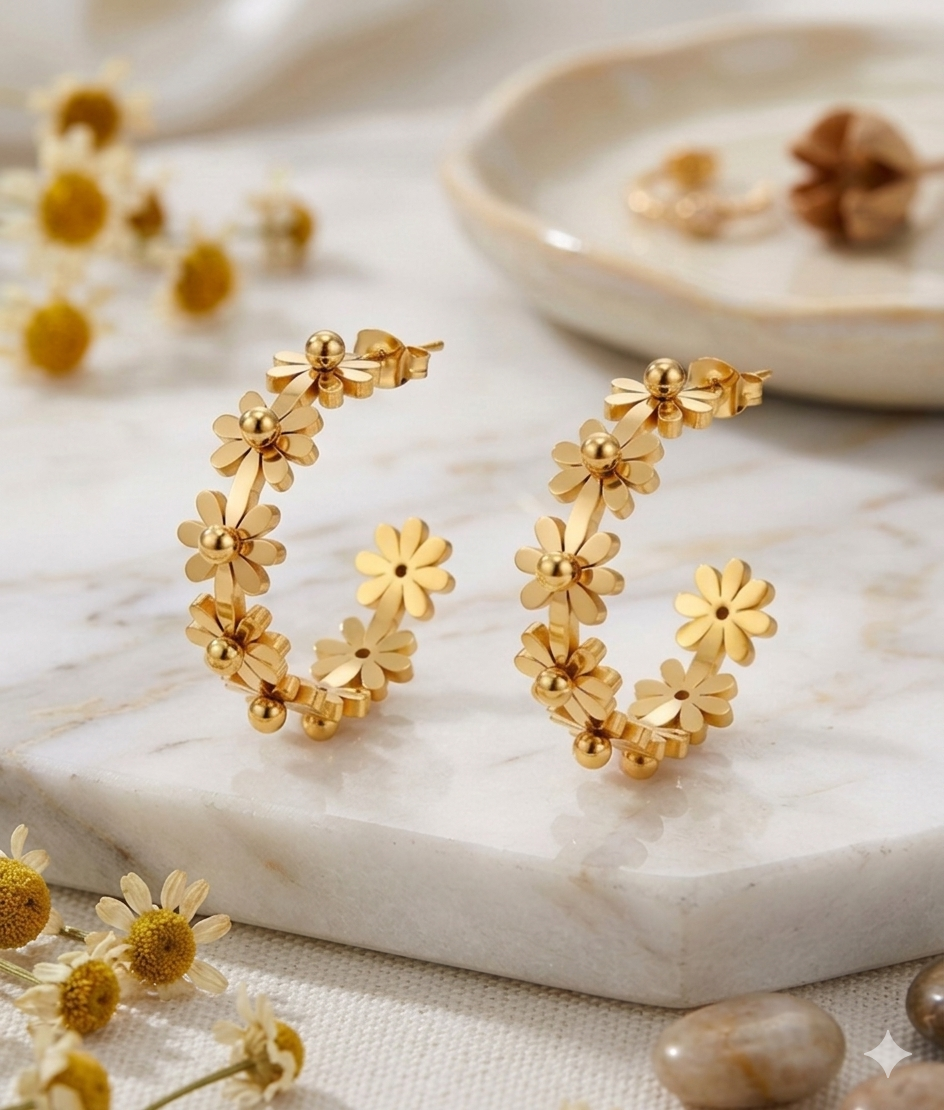18K Gold Plated Stainless Steel Flower Earrings