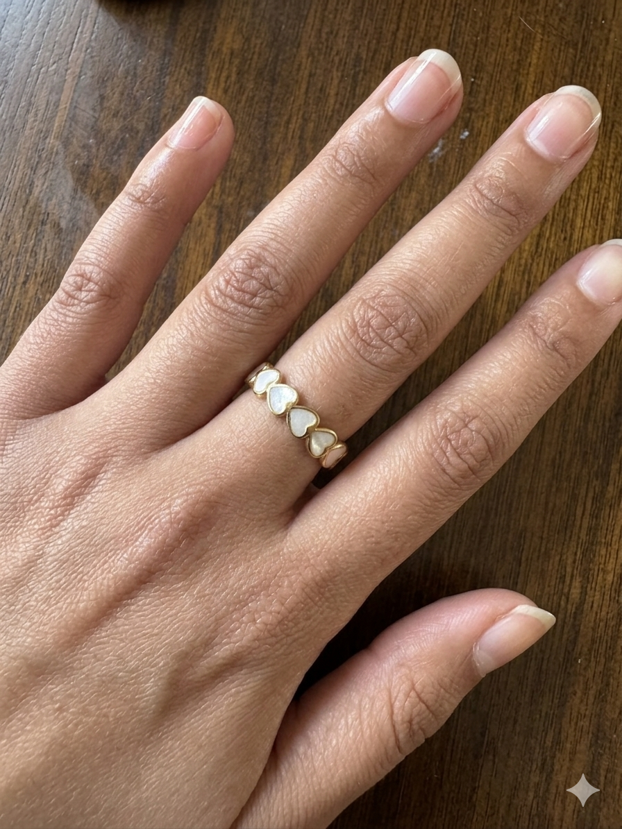 18K Gold Plated White Heart Ring