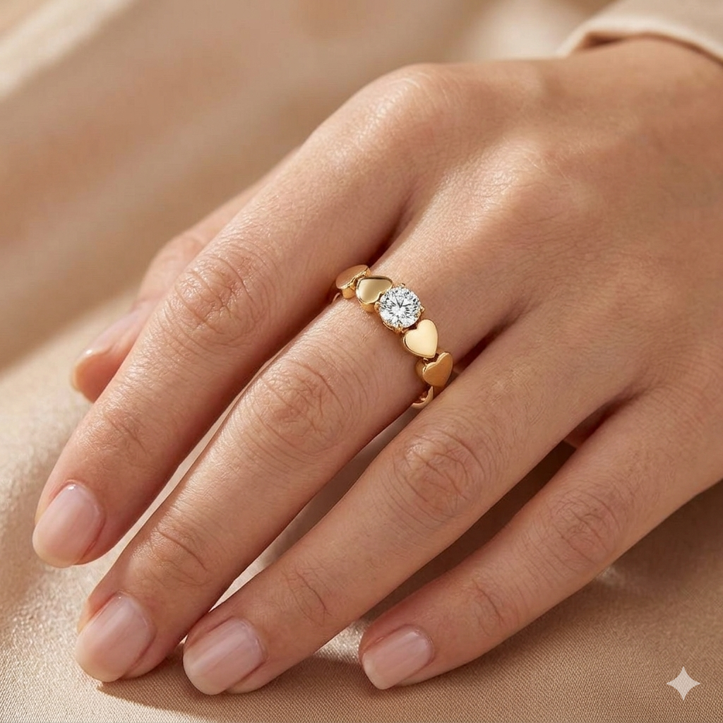 18 Gold Plated Hearts Ring