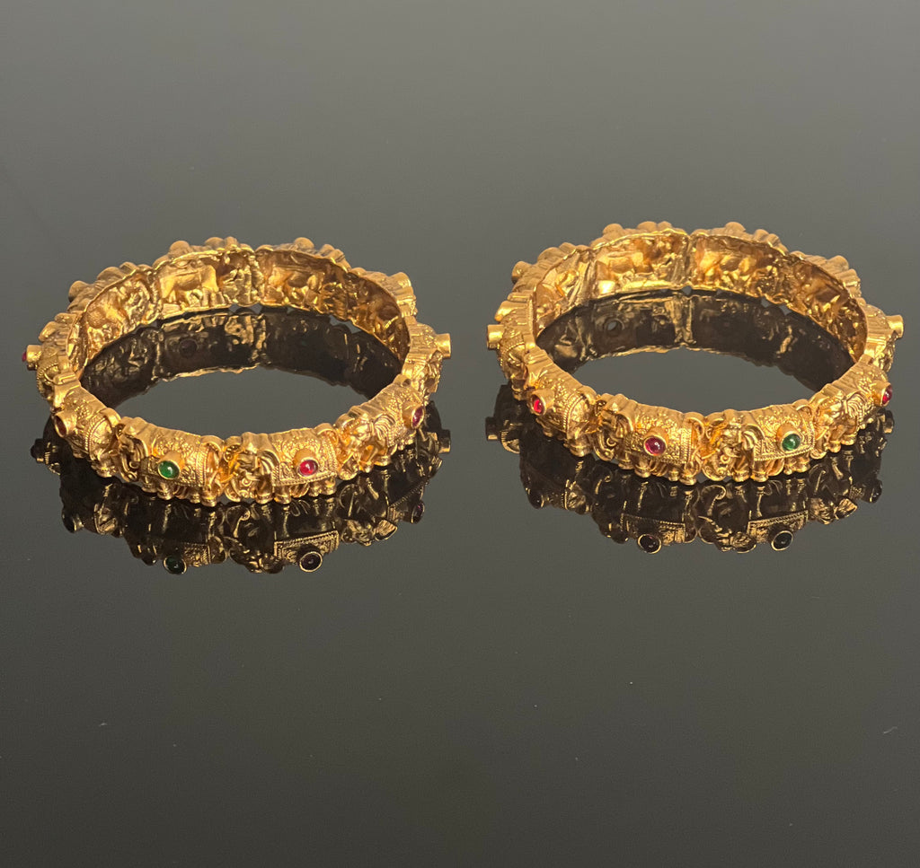 Elephant carved bangle pair - ABA 10117