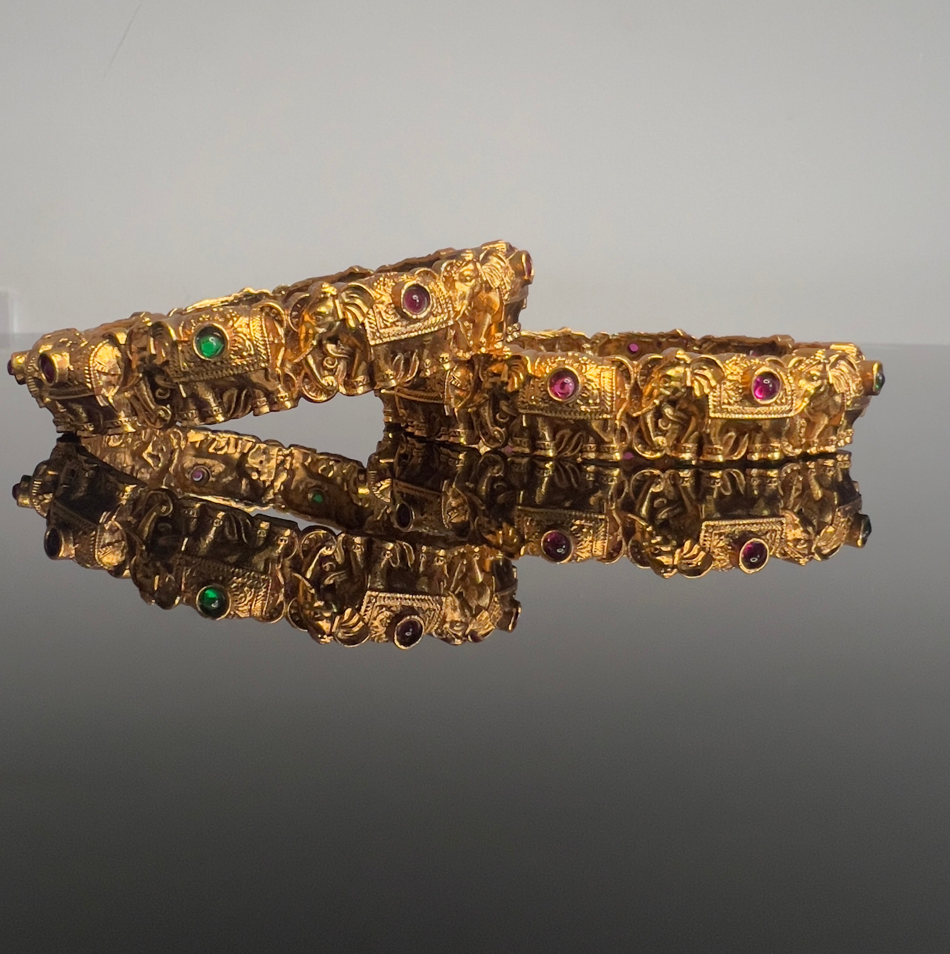 Elephant carved bangle pair - ABA 10117