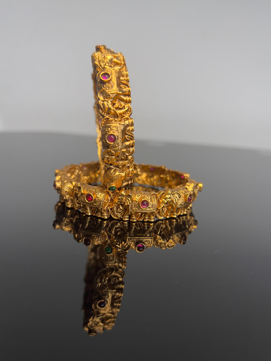 Elephant carved bangle pair - ABA 10117