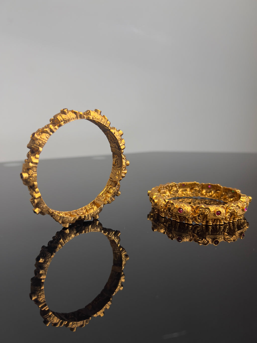 Elephant carved bangle pair - ABA 10117