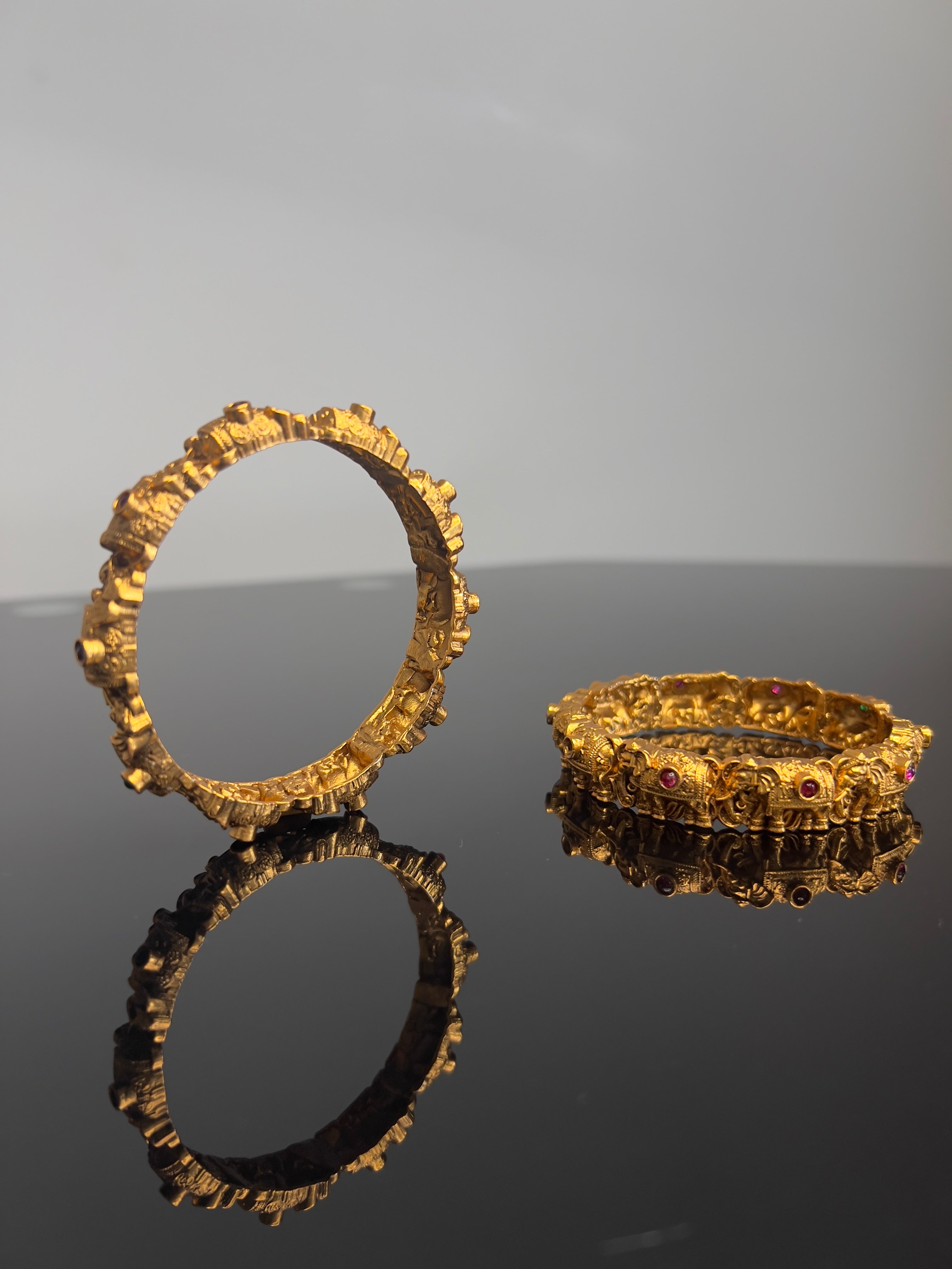 Elephant carved bangle pair - ABA 10117