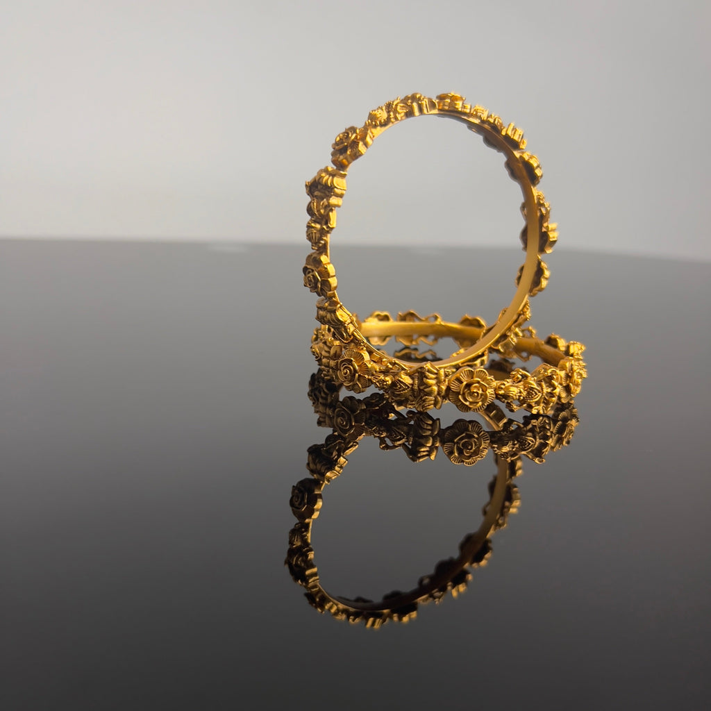 Antique Floral Gold Bangles-ABA10116