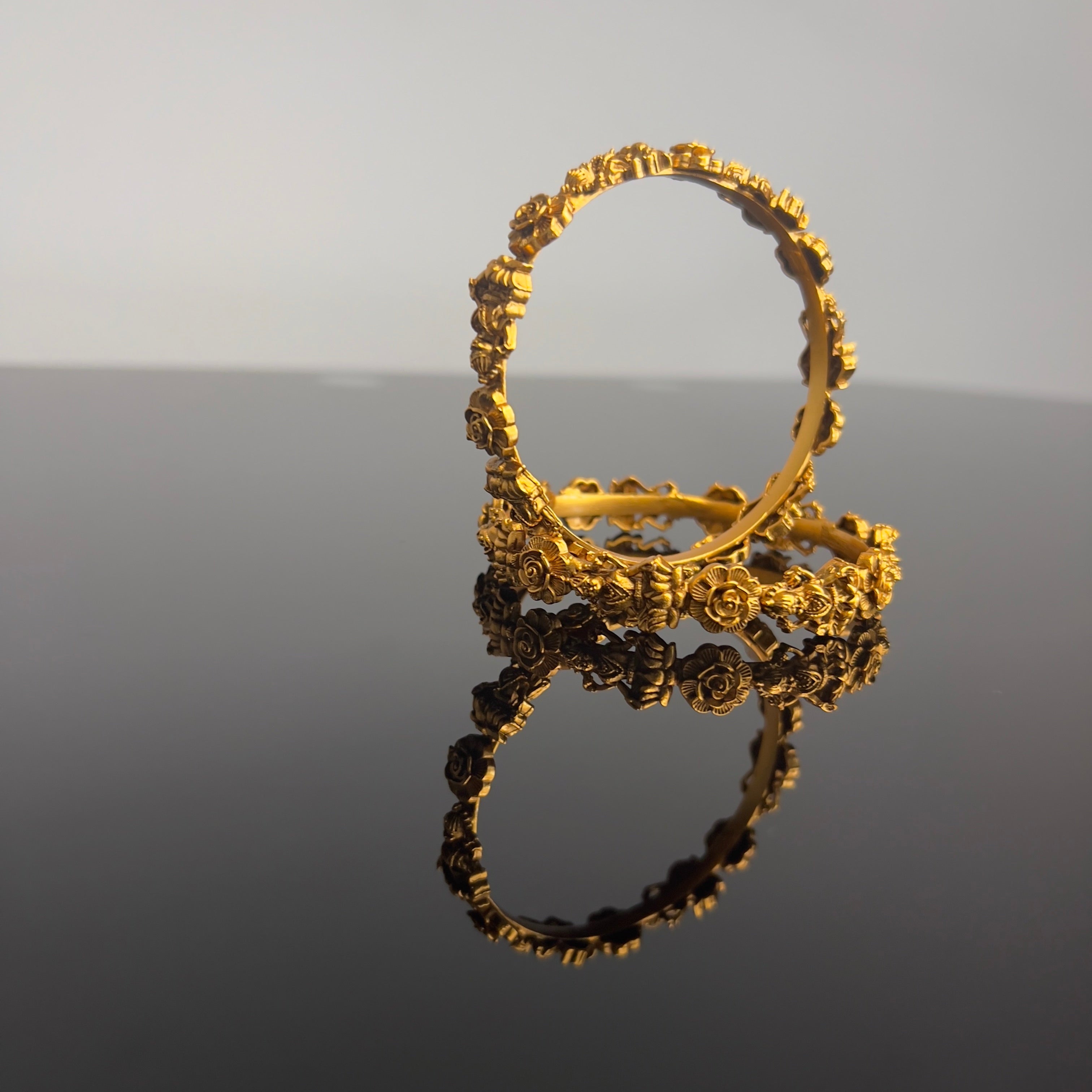 Antique Floral Gold Bangles-ABA10116