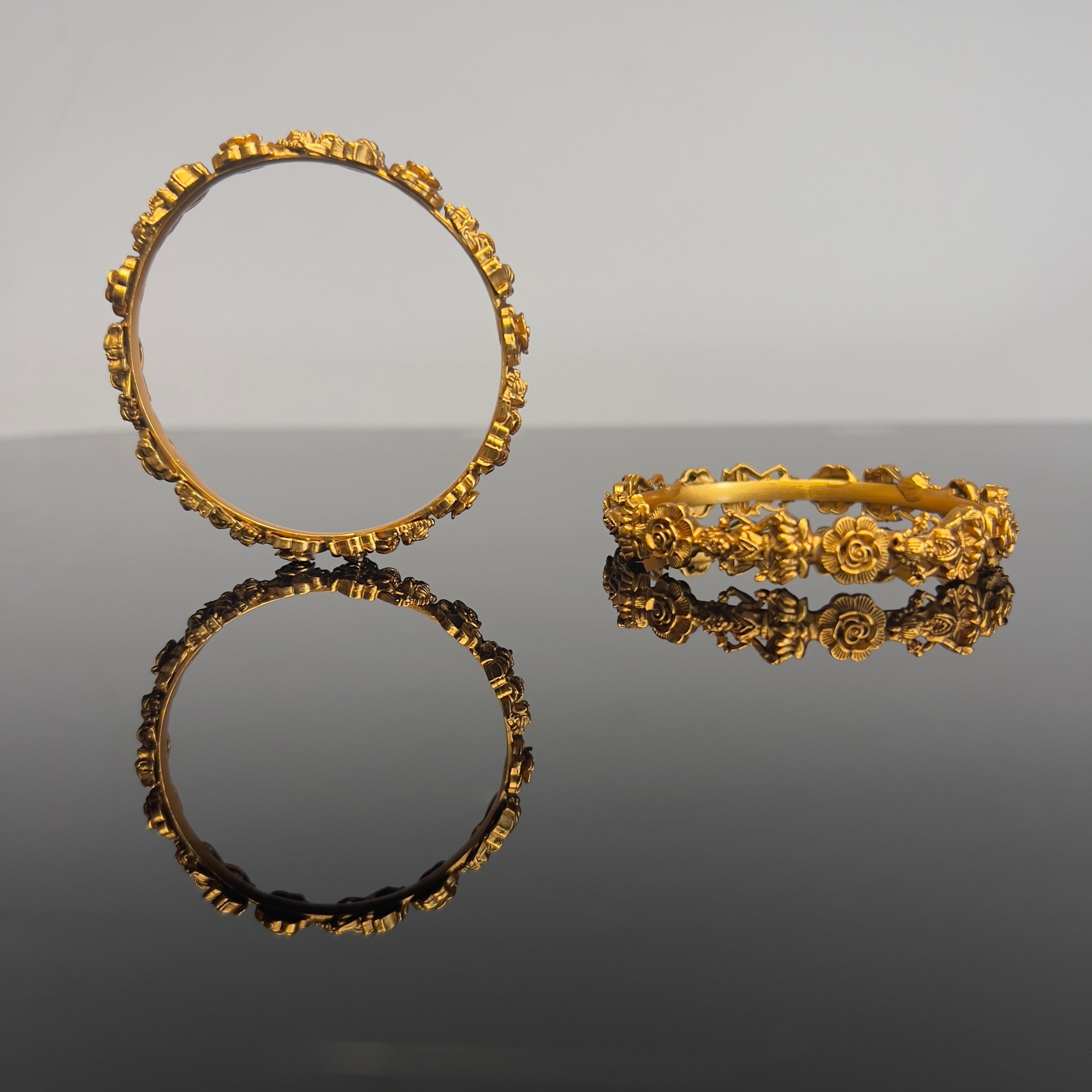 Antique Floral Gold Bangles-ABA10116