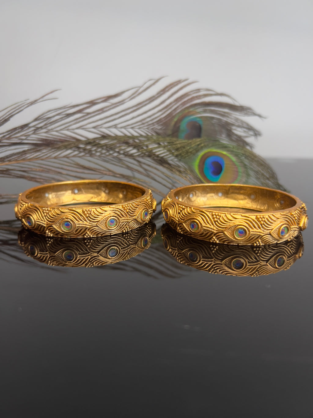 Peacock feather engraved kada bangle - ABA 10112