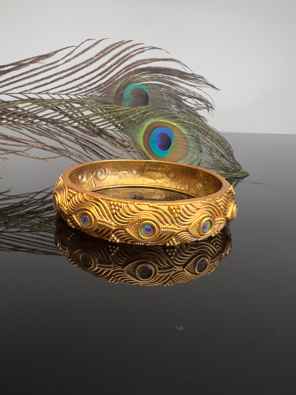 Peacock feather engraved kada bangle - ABA 10112