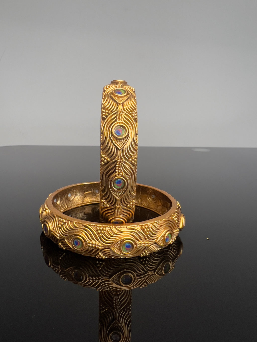 Peacock feather engraved kada bangle - ABA 10112