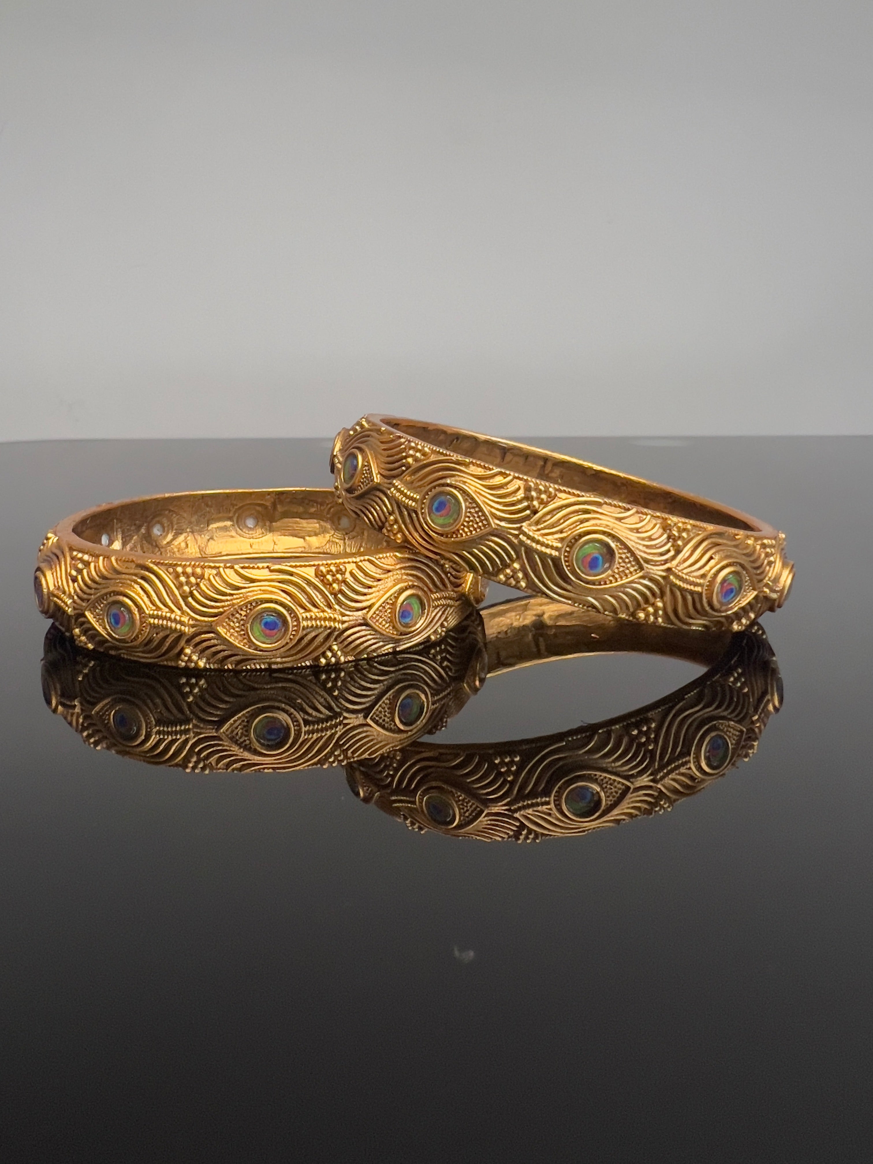 Peacock feather engraved kada bangle - ABA 10112
