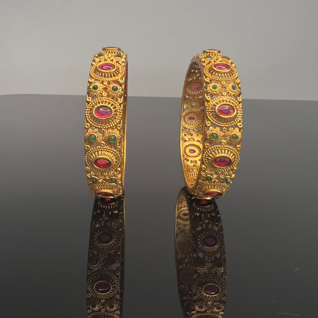 Antique Ruby & Emerald Stone Bangles- ABA10115
