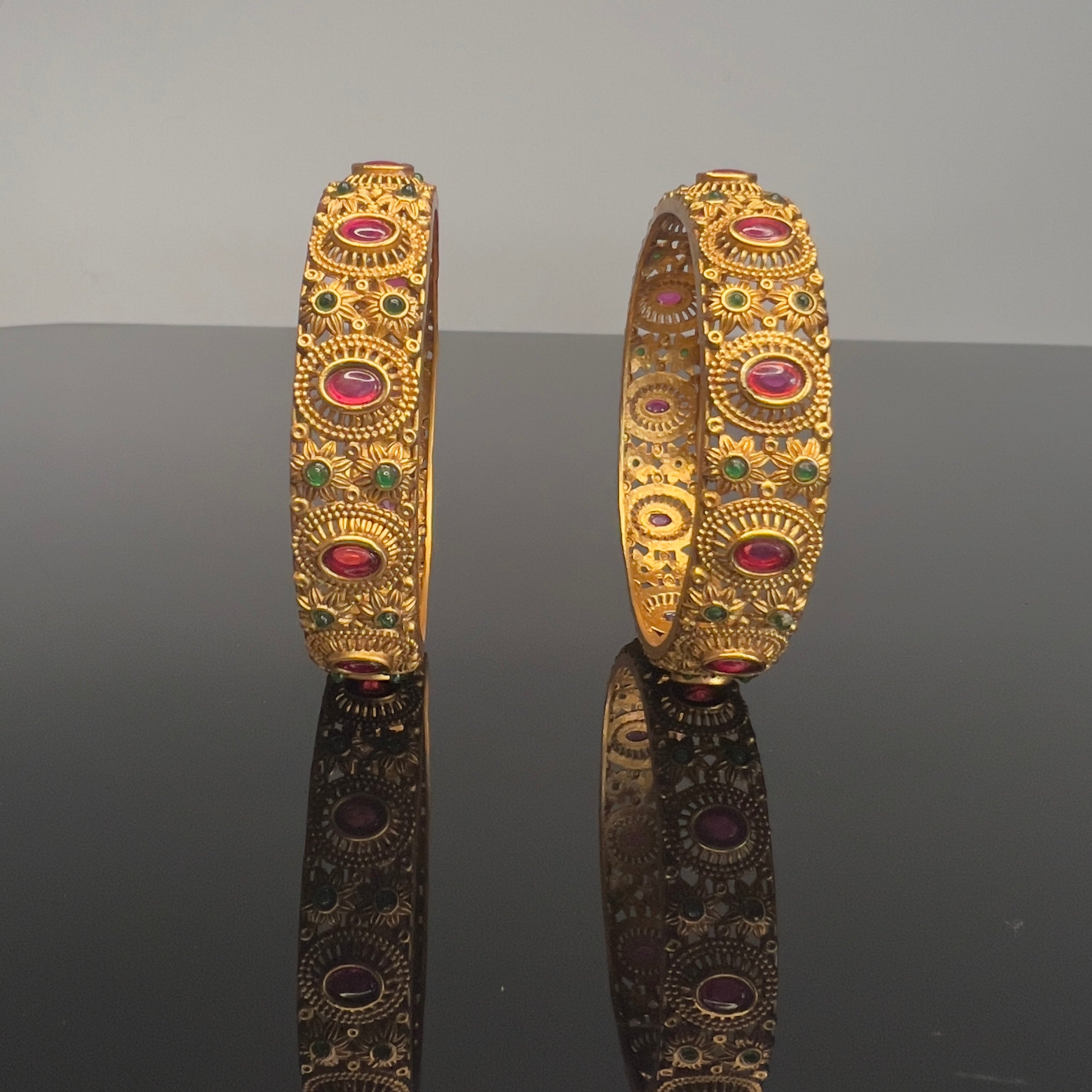 Antique Ruby & Emerald Stone Bangles- ABA10115