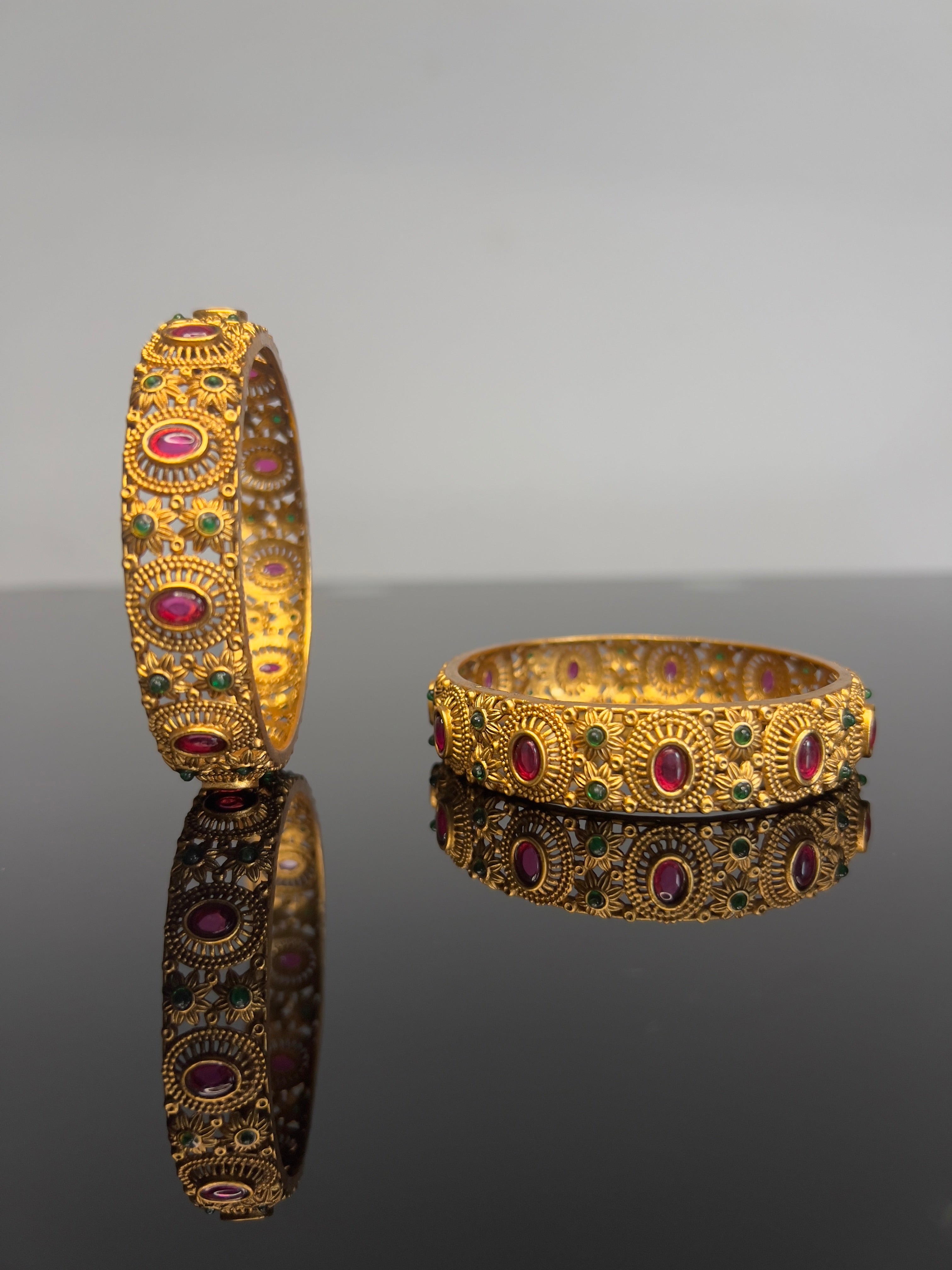 Antique Ruby & Emerald Stone Bangles- ABA10115