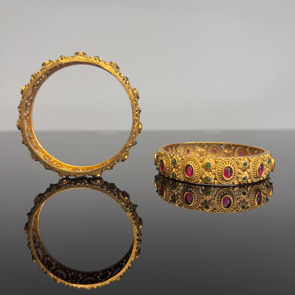 Antique Ruby & Emerald Stone Bangles- ABA10115