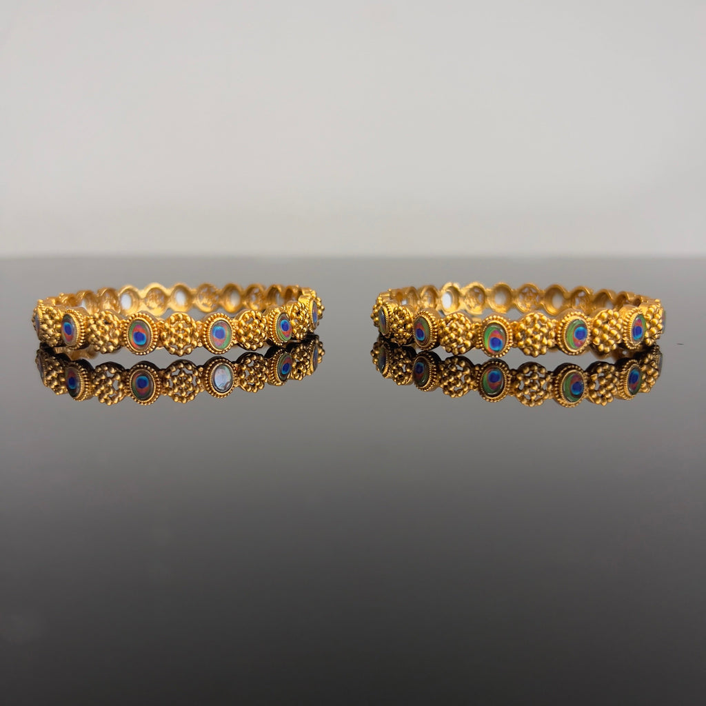 Antique Gold Textured Stone Bangles-ABA10114