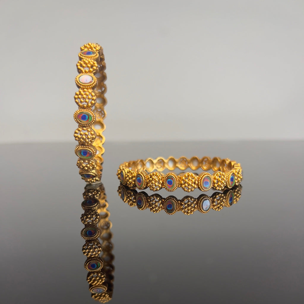 Antique Gold Textured Stone Bangles-ABA10114