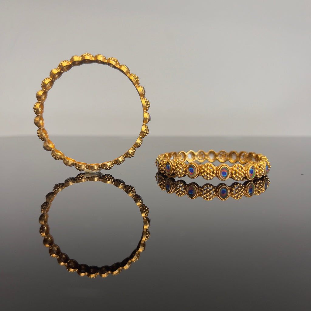 Antique Gold Textured Stone Bangles-ABA10114
