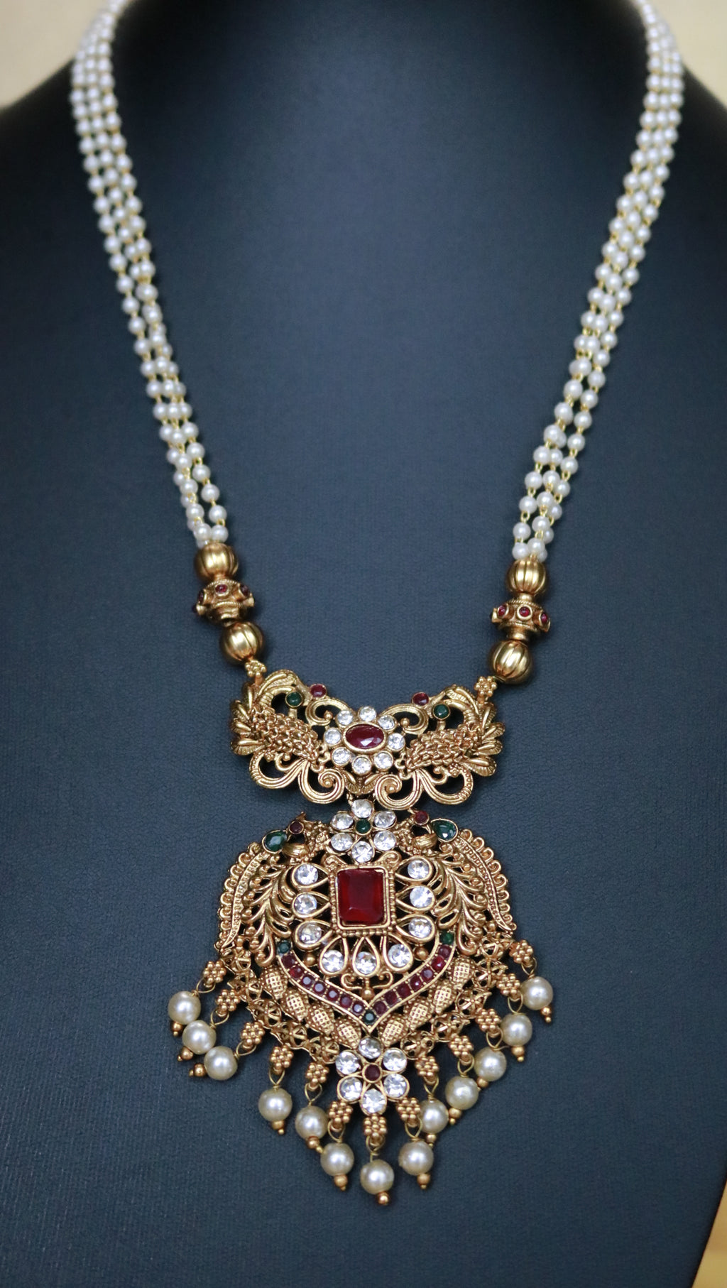 Pearl strand long necklace set - ALH 40118