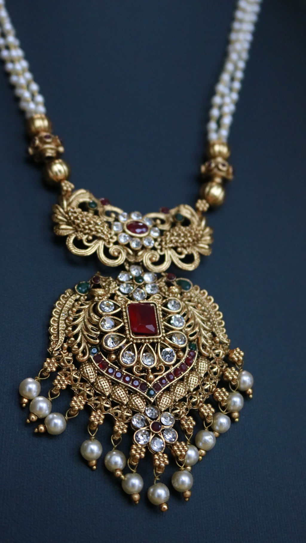 Pearl strand long necklace set - ALH 40118