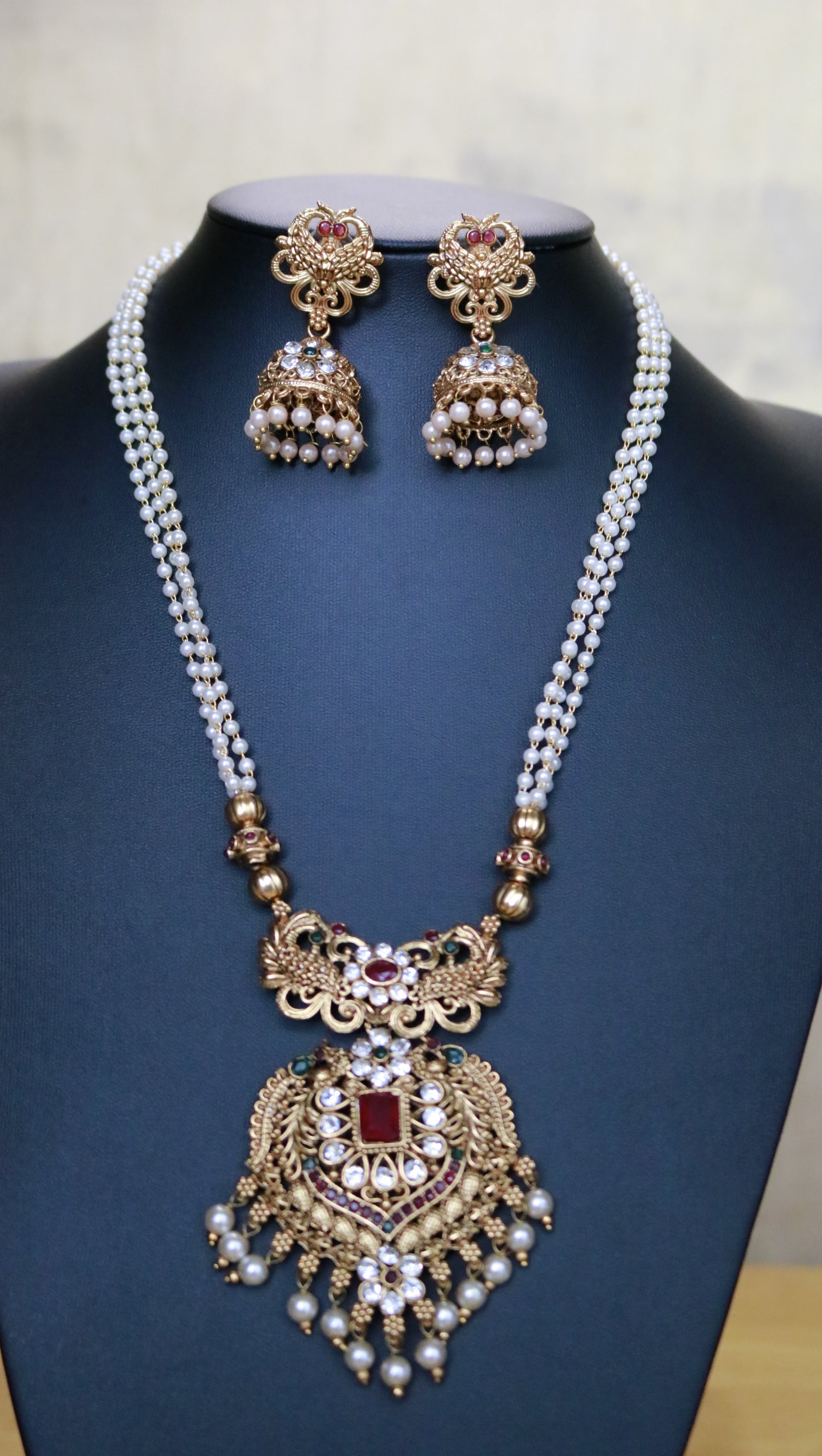 Pearl strand long necklace set - ALH 40118