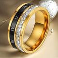 18K Gold Plated Ring with Stones and Roman Numerals